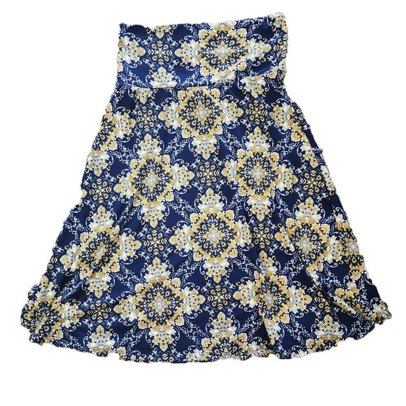 Colette Skirt Blue Yellow Medallion Print Fit Flare Pull On Women's Size‎ XS NEW - Picture 1 of 7